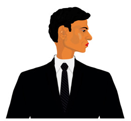 Portrait of professional executive in blazer coat and blue tie face side vector illustration