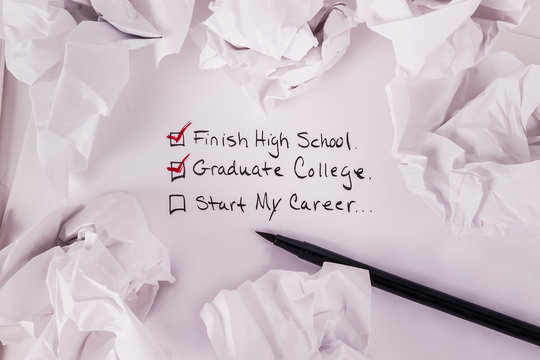 Education checklist starting a career background crumbled up paper