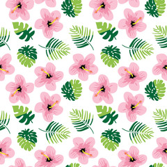 Summer seamless pattern with florals