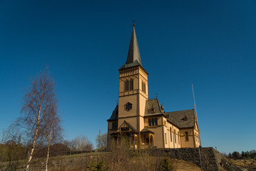The Vagan Church (Norwegian: Vagan kirke; sometimes called the Lofoten Cathedral) in Kabelvag at Lofoten Islands / Norway