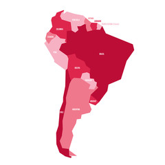 Very simplified infographical political map of South America in green colors. Simple geometric vector illustration.