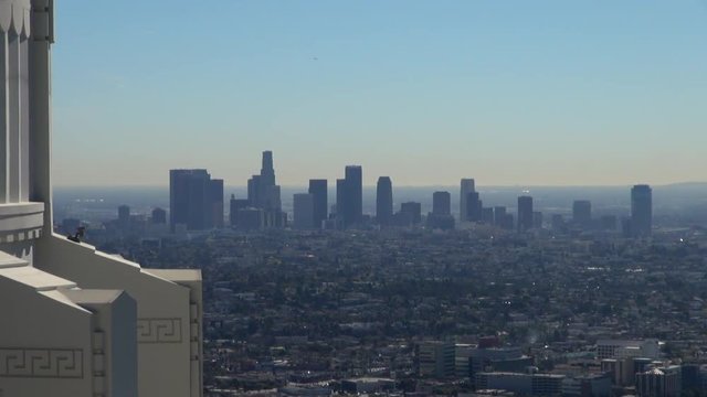 Zooming-out Shot From City to Griffith Observatory