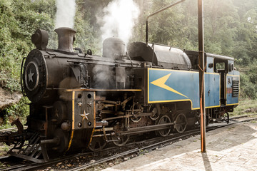 Fototapeta na wymiar Old steam locomotive train and smoke, Nilgiri Mountain Railway, Ooty, Tamil Nadu, India