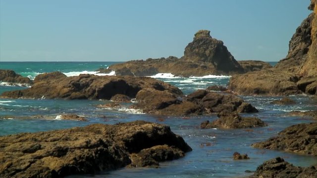 Water Churning up into the Rocks in Matapouri Bay 