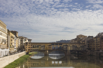 Day view of historic Ponte Vecchio bridge in Florence, Italy