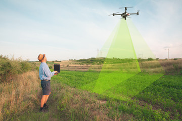 aerial soil scanning with drone - obrazy, fototapety, plakaty