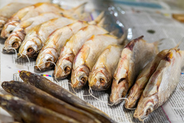 Dried salted fish dried on market