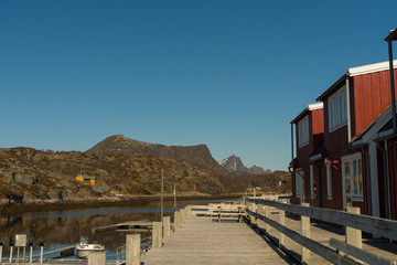 Typical norwegian houses at Svolvaer at Lofoten Islands / Norway