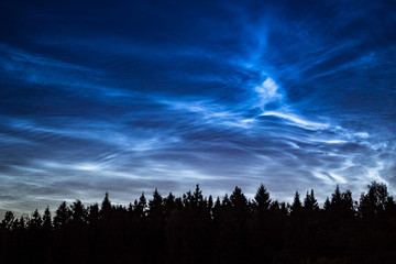 Atmospheric phenomenon of noctilucent clouds (night shining clouds), June 25, 2018, Central Russia