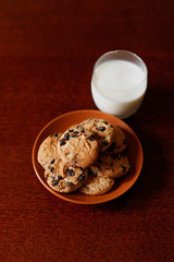 Biscuits on a plate and glass of milk