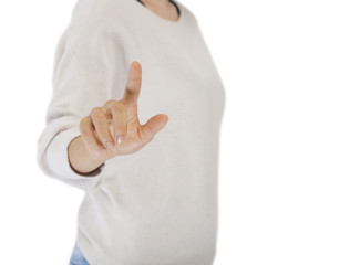 Woman pointing finger Isolated