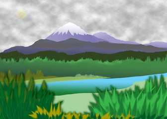 Mountain landscape graphic art modern