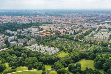 Fototapeta na wymiar Munich, Germany - June 09, 2018: High angle view over Munich. Panorama of Munich, Germany.