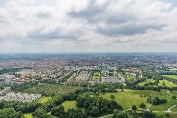 Munich, Germany - June 09, 2018: High angle view over Munich. Panorama of Munich, Germany.
