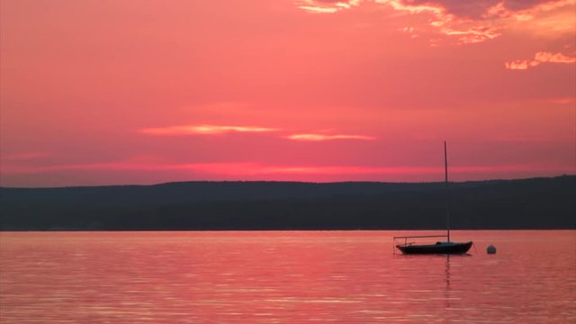 Sailboat and Pink Sunset, Lake Superior Wisconsin