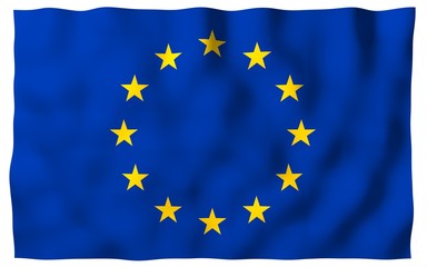 Slightly waving flag of the European Union isolated on white background, 3D rendering. Symbol of Europe. 3D illustration