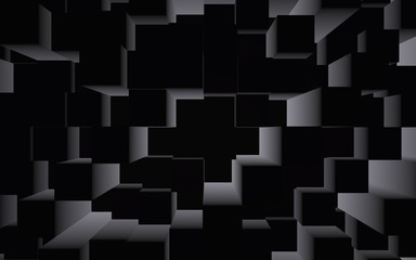 Abstract dark elegant cube geometric background. Chaotically advanced rectangular bars. 3D Rendering, 3D illustration