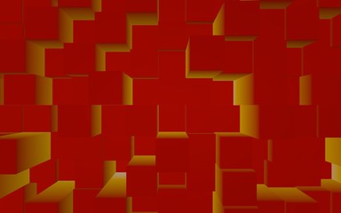 Abstract red elegant cube geometric background. Chaotically advanced rectangular bars. 3D Rendering, 3D illustration