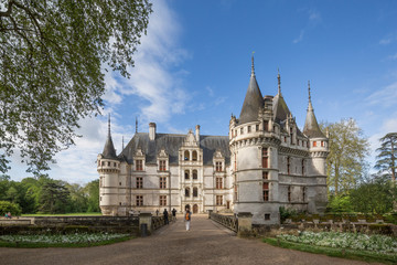 Fototapeta na wymiar Azay le Rideau France May 11th 2013 : The beautiful chateau at Azay le Rideau in the Loire, France