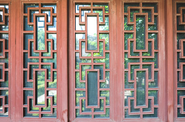 Wooden Chinese style window, door and wall, entrance, exit, background