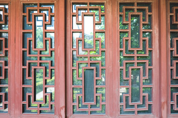 Fototapeta premium Wooden Chinese style window, door and wall, entrance, exit, background