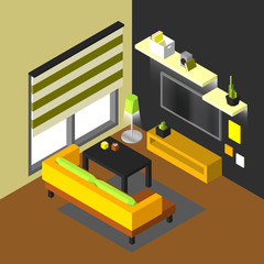 Vector isometric low poly living room icon