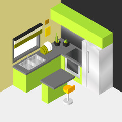 Vector isometric low poly kitchen room icon
