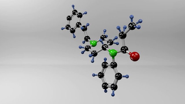 Fentanyl molecule. Molecular structure of opioid painkiller fentanyl.
