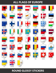 Flags of all countries of Europe. Round Glossy Stickers