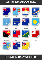 Flags of all countries of Oceania. Round Glossy Stickers