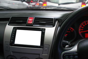 Car dashboard close up.