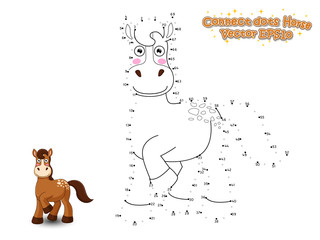Connect The Dots and Draw Cute Cartoon Horse. Educational Game for Kids. Vector Illustration.