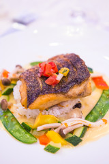 seared sea bass with risotto vegetables