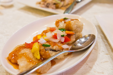 crispy fish fillet in sweet and sour sauce