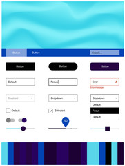 Dark BLUE vector design ui kit with curved circles.