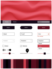 Dark Red vector ui ux kit with lines, ovals.