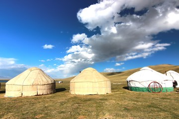 The ger camp in a large meadow at Ulaanbaatar , Mongolia
