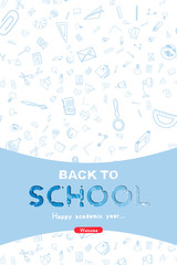 Welcome Back to school. Vertical Banner with set of doodle icons on white background. Concept for education. Vector illustration EPS10