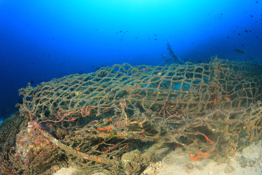 Ghost net - abandoned fishing net in ocean 