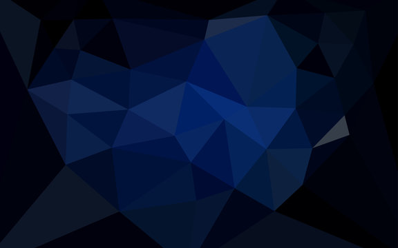 Dark BLUE vector shining triangular backdrop with a heart in a centre. © smaria2015