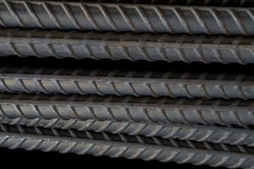steel background, steel construction,  construction irons for building, stack of ribbed steel