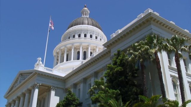 Panning View of Beautiful Capitol Building Sacramento California, USA