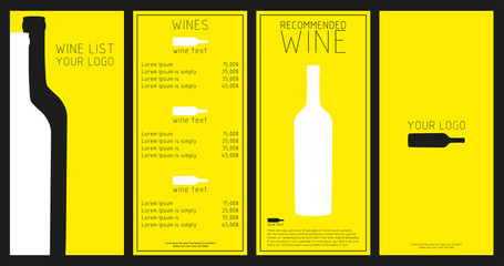 wine menu with a price list of different wines