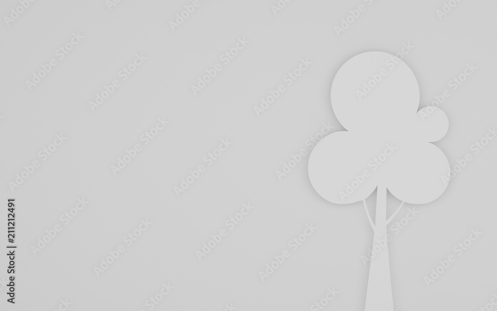 Poster paper art scene of cute tree on white background,minimal concept of forest,3d rendering