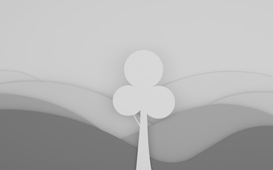 Paper art scene of flat round tree on layer of mountain background,Minimal concept of forest,3D rendering