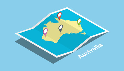 australia explore maps country nation with isometric style and pin location tag on top