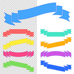 Set of flat isolated colored ribbons and banners on a transparent background. Simple flat vector illustration. With place for text. Suitable for infographics, design, advertising, festivals, labels.