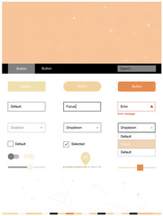 Light Orange vector wireframe kit with crystals, circles.