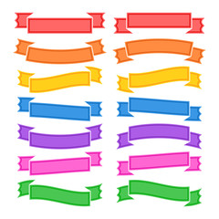 Set of flat isolated colored ribbons and banners on a white background. Simple flat vector illustration. With place for text. Suitable for infographics, design, advertising, festivals, labels.