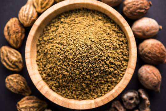 Indian ayurvedic Triphala churan or trifala powder is an ancient medicine for bowel movement or indigestion problems. Selective focus